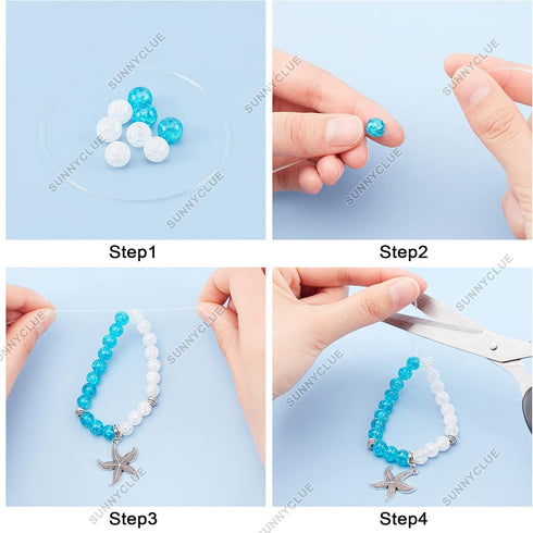 SUNNYCLUE 1 Box 270Pcs Bracelet Making Kit Ocean Theme Bracelet Set Colorful 8mm Glass Beads Mermaids Shells Seahorses Charms for Jewelry Marking ...