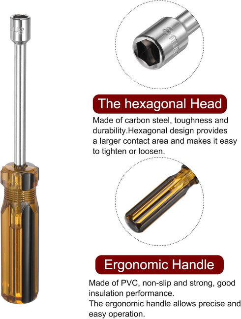 Metric Hex Nut Screwdriver 8mm Carbon Steel Ergonomic PVC Grip Non-Magnetic Socket Wrench Screwdriver Hand Tool for Automotive Maintenance Home Im...