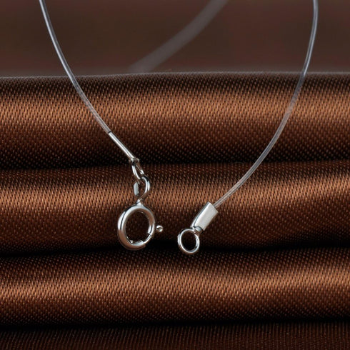 Simple 925 Sterling Silver One Simulated Pearl Pendant Invisible Fishing Line Choker Necklace for Women...