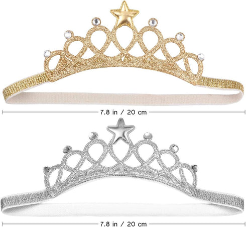 Beaupretty 2PCS Baby Girls Crystal Crown Tiara Hair Belt Headband Soft Headwrap Princess Headpiece Children Hair Accessories for Birthday Party, P...
