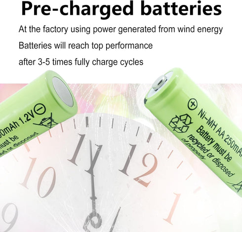 12 Counts AA 250mAh NiMH Rechargeable Batteries,1.2V Double A Battery for Garden Landscaping Solar Lights...