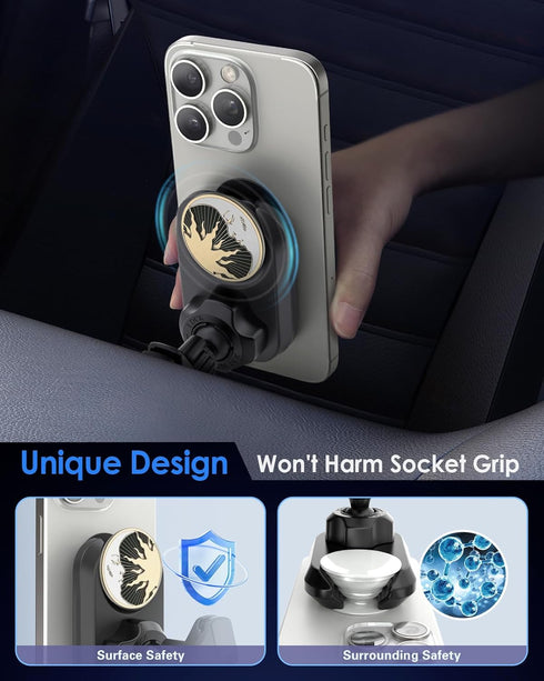 pop-tech Car Vent Phone Mount: Cell Phone Holder for Thick Socket Grip & iPhone 15 Samsung Case Magsafe Card Holder, Universal Hook Clip Mount for...