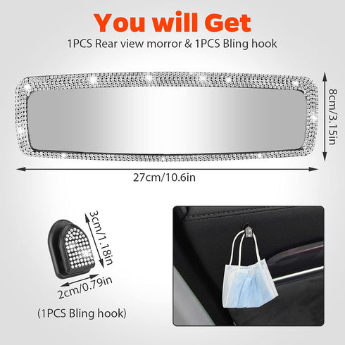 Linkstyle Bling Car Rear View Mirror, Crystal Rhinestones Rearview Mirror with Glitter Mask Hook Universal Fit Most Vehicle Cars SUV Vans Trucks, ...