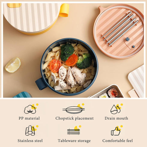 Microwave Ramen Bowl Ramen Cooker with Handles Noodle Bowls with Lid and Chopsticks Dishwasher Safe for Home Office College Dorm Room(Yellow & Gre...
