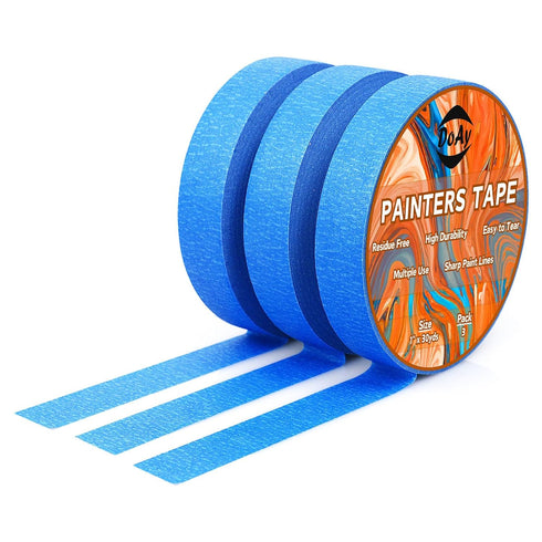 3 Pack Blue Painters Tape - Masking Tape 1 inch wide - Multi-Surface, Smart Adhesion, Indoor & Outdoor Use - Paint tape for DIY, Labeling, Art, Ca...