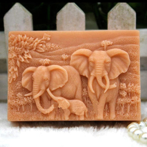 Elephant Family Silicone Soap Molds Animal Bar Soap Making Molds Square Soap Mould for Baby Shower...