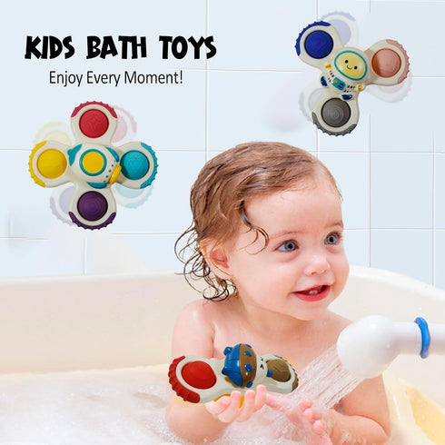 Suction Cup Spinner Toys for Toddlers 1-3, 3PCS Spinning Tops Toys for Kids Window Spinner Toys, Sensory Bath Toys for Babies 12-18 Months, Boys G...