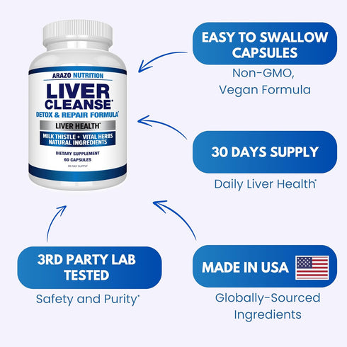 Arazo Nutrition Liver Cleanse Detox & Repair Formula – Milk Thistle Herbal Support Supplement: Silymarin, Beet, Artichoke, Dandelion, Chicory Root...