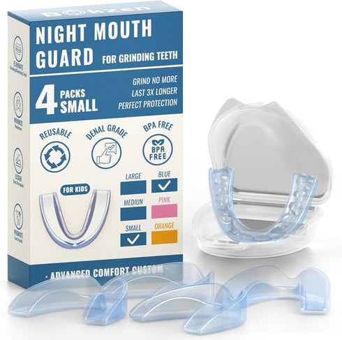 4 Pack Blue Kids Mouth Guard for Grinding Teeth, Moldable Kid Mouth Guard for Clenching Teeth at Night, Comfortable Mouthguard Stops Bruxism, TMJ...