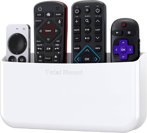 TotalMount Hole-Free Remote Holder – Eliminates Need to Drill Holes in Your Wall (Premium White Holder for 3 or 4 Remotes)...