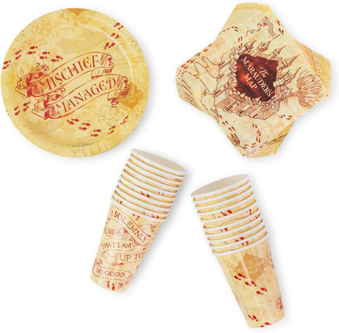 Silver Buffalo Harry Potter Mischief Managed Party Tableware, Paper Plates Cups Napkins Party Pack Set, 60 Piece,Yellow...