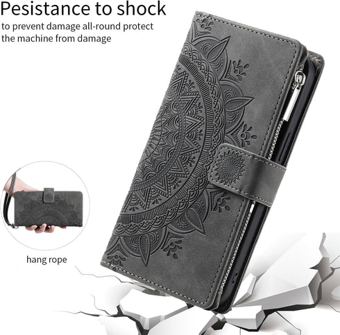 Asuwish Phone Case for Samsung Galaxy A15 5G Wallet Cover with Tempered Glass Screen Protector and Wrist Strap Mandala Flower Flip Zipper Credit C...