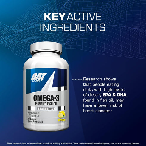 GAT SPORT Omega-3 Fish Oil, High Potency EPA, DHA, Brain, GLP1 Support, 90 Softgels...