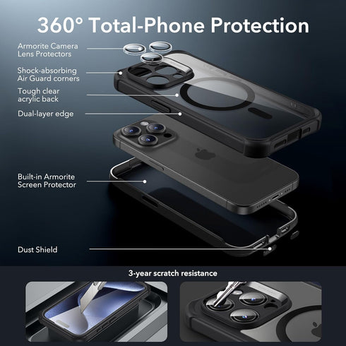 ESR for iPhone 15 Pro Max Case Set, 1 Set Individual Lens Protectors, Compatible with MagSafe Phone Case, Full-Coverage Military-Grade Protection,...
