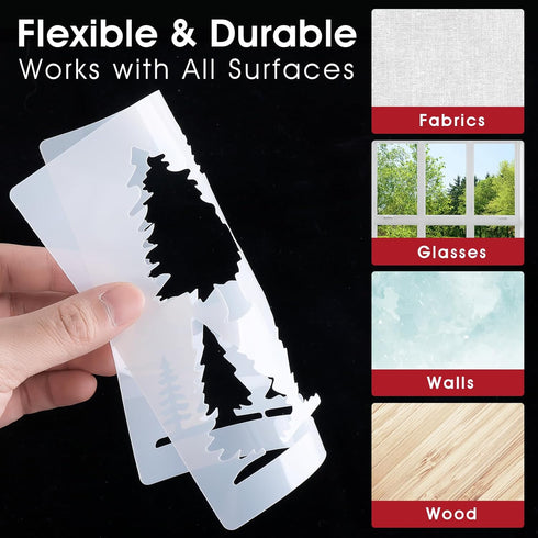 8 PCS Trees Stencils Art Painting Templates Pine Fir Tree Cypress Cedar Stencils Reusable Drawing Stencils for Painting on Wood Furniture Canvas H...
