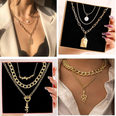 57 PCS Gold Silver Jewelry Set With 4 PCS Necklace, 3 PCS Bracelet, 14 PCS Ear Cuffs Earring, 12pcs Hoop Earrings,24pcs stud earrings for Women Fo...