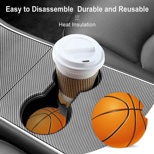 Basketball Absorbent Car Coasters,Cool Ceramic Cup Holders Coasters with a Finger Notch for Women Men 2.56"(2 Pieces)...