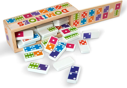 Melissa & Doug Dominoes Tabletop Game with 28 Colorful Tiles in Wooden Storage Box...