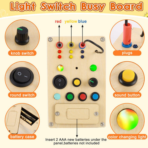 Montessori Busy Board Toddler Toys,Wooden Sensory Toys for Toddlers 1-3 with LED Light Up Buttons Baby Educational Toy Gifts for Kids 2-4 Fidget T...