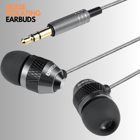 Betron B25 Earphones, Noise Isolating in-Ear Wired Headphones with Strong Bass, Tangle-Free Cord, Lightweight, Carry Case and Soft Earbud Tips (Bl...