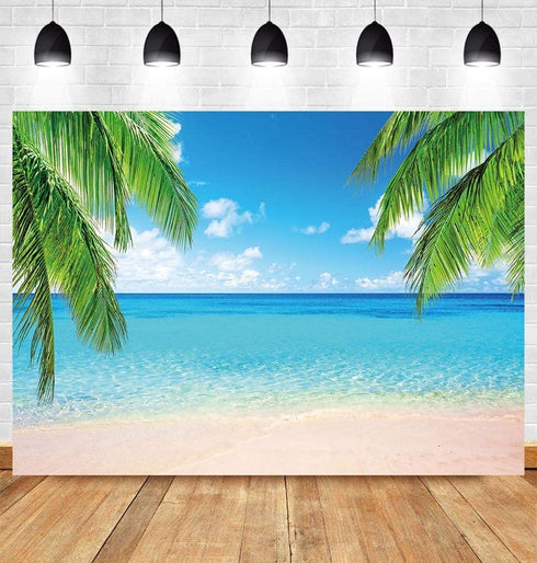 7x5ft Summer Beach Photography Backdrop Sea Ocean Palm Leaf Sand Beach Background Wedding Baby Shower Birthday Party Banner Supplies Photo Booth P...