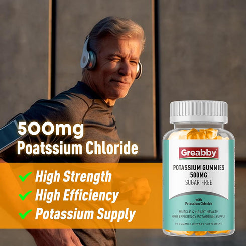 Potassium Gummies 500mg for Adults, 60 Servings, Sugar-Free Potassium Chloride Gummies, Heart Health & Muscle Relief for Women Men, Electrolyte Ba...