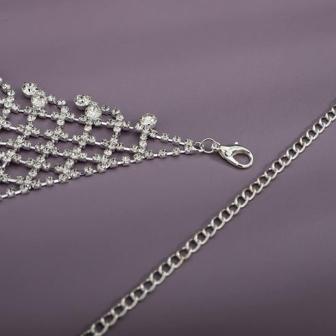 YERTTER Dainity Full Rhinestone Chunky Chain Diamond Silver Chain Collar Statement Tassel Crystal Choker Necklace Adjustable for Party Music Bar W...