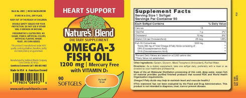 Nature's Blend Omega-3 Fish Oil 1200 mg and Vitamin D3 1000 IU 90 Softgels...