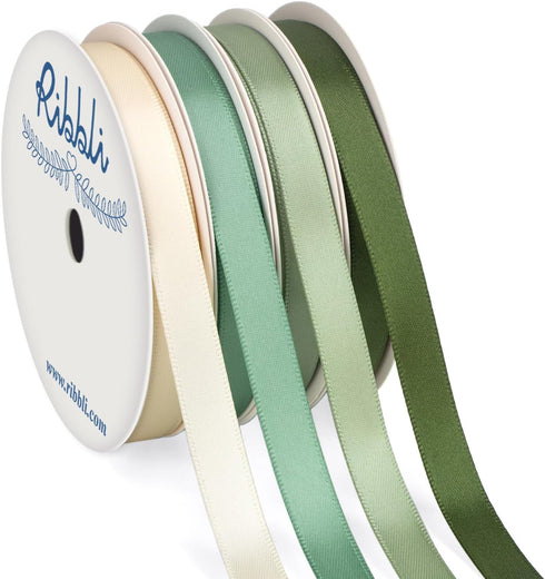 Ribbli Sage Green Satin Ribbon 3/8 Inch x 4 Rolls Total 40 Yards- Ivory/Sage/Dusty Sage/Moss Green Ribbon for Wrapping and Craft...