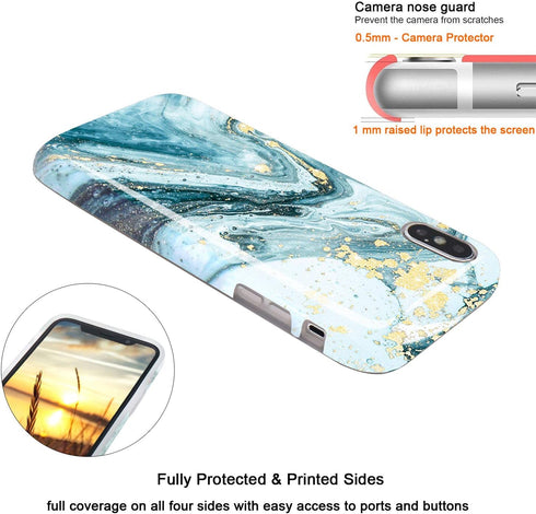 JIAXIUFEN Compatible iPhone X iPhone Xs Case Gold Sparkle Glitter Blue Marble Slim Shockproof Flexible Bumper TPU Soft Case Rubber Silicone Cover ...