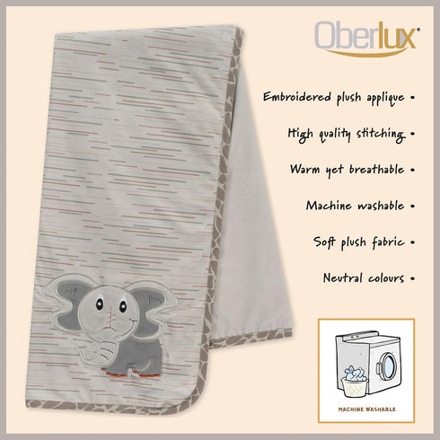 Baby Blanket | Unisex | Super Soft | with Elephant Embroidery on Blanket, Part of Jungle Animal Safari Nursery Collection Gray/Multicoloured, 30x4...
