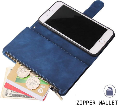 UEEBAI Wallet Case for iPhone 7 Plus iPhone 8 Plus, Premium Vintage PU Leather Magnetic Closure Handbag Zipper Pocket Case Kickstand Card Holder S...