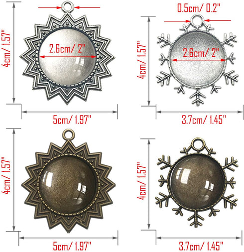 58 PCS Pendant Tray Kit, Seasonsky Pendant Trays Sun, Wing, Cat, Snowflakes with Glass Cabochon Blanks Clear Dome, 10 PCS Pendant Buckle for Photo...