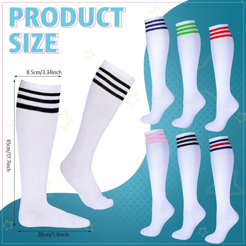 Unittype 6 Pair White Knee High Socks for Women Striped Socks Long Socks Tube Socks Roller Skate Socks for Girls Youth Gift...