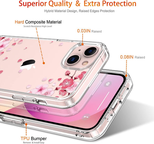 GiiKa for iPhone 13 Case with Screen Protector, Clear Full Body Protective Floral Girls Women Shockproof Hard Case with TPU Bumper Cover Phone Cas...