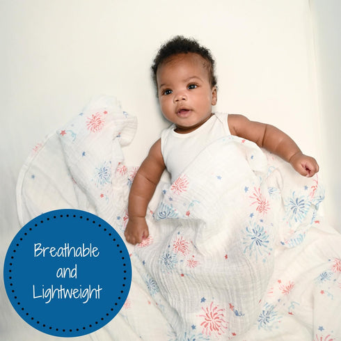 Swaddle Blanket 100% Cotton, Muslin Swaddle Blankets Suitable for 4th of July Baby Outfit, Soft Baby Swaddle Blanket 47 x 47 inches, Baby Essentia...