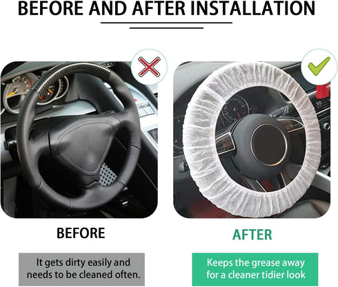 Ziciner 50 PCS Disposable Steering Wheel Cover, Universal Non-Woven Car Steering Wheel Protectors with Elastic Trims, Perfect for Automotive Servi...