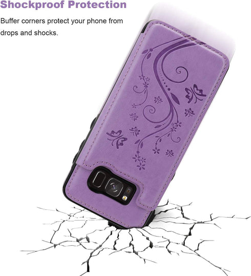 Vaburs S8 Case Wallet with Card Holder, Embossed Butterfly Premium PU Leather Double Magnetic Buttons Flip Shockproof Protective Case Cover for Sa...