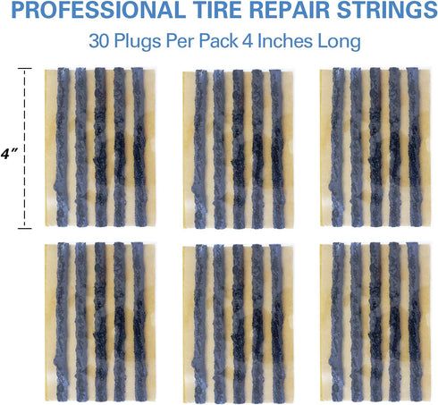 CKAuto 30pcs 4" Black Tire Repair Strings, Automotive Tool Tire Repair Plugs for Tubeless Off-Road Tires Car, Bike, ATV, UTV, Wheelbarrow, Mower...