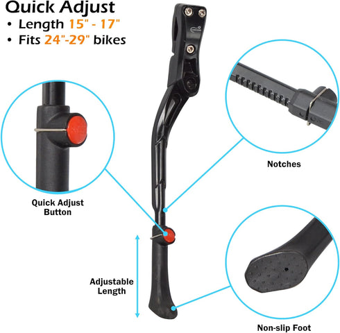 Lumintrail Rear Mount Bike Kickstand - Bicycle Kick Stands for Adult Mountain, Cruiser and Road Bike – Quick Adjust Height Kickstand Fits Most 24,...