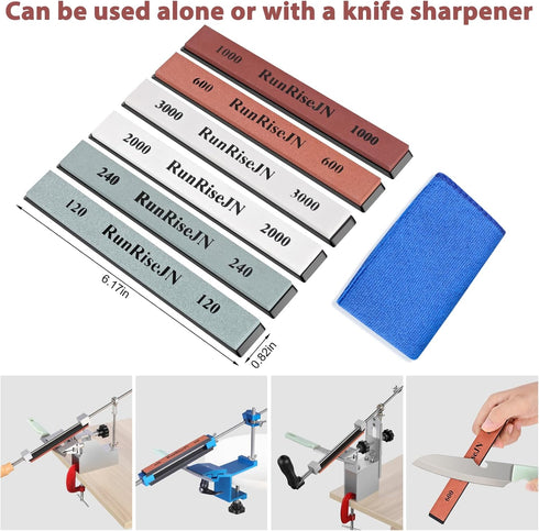 6 Pcs Knife Sharpening Stones For Knife Sharpener With Fixed Angle, Sharpening stone with base Professional Sharpening Stone Set: 120 240 600 1000...