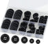 100 Pcs Black Resin Sewing Buttons, 4-Hole Craft Suit Coat Shirt Buttons, 5 Sizes, Round Mixed, with Compartment Storage Box, Suitable for Sewing,...