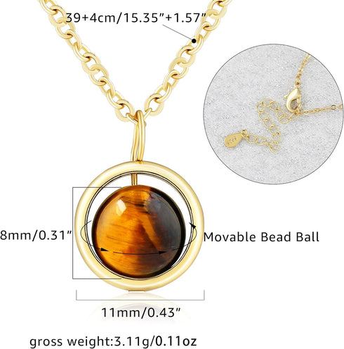 Dainty Healing Crystal Ball Lucky Bead Necklace 18K Gold Plated Chain for Women, Simple Rose Quartz Chakra Gemstone Beaded Necklaces...