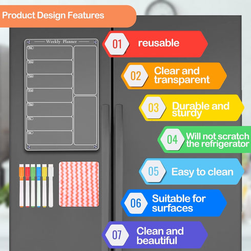 Acrylic Magnetic Menu Board for Kitchen,Acrylic Weekly Calendar for Fridge,Acrylic Dry Erase Board for Refrigerator,Clear Meal Planner for Fridge ...