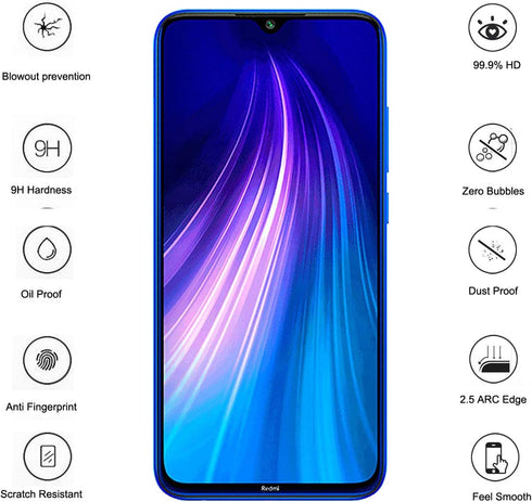 Avesfer for Xiaomi Redmi Note 8 Case with Screen Protector Tempered Glass Ring Holder 360 Degree Rotation Kickstand Shock Absorbing TPU Phone Cove...