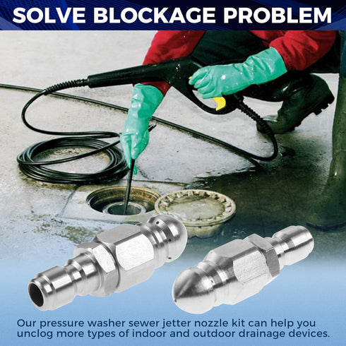 Sewer Jetter Nozzle for Pressure Washer, 2 Sets Pressure Washer Sewer Jetter Nozzle with Stainless Steel, 1/4'' Quick Connector 5000 PSI...