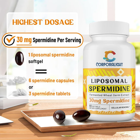 30mg Spermidine Supplement, Liposomal Spermidine, High Absorption, More Potent Than Spermidine 3HCL, Fermented Wheat Germ Extract, Spermidine for ...