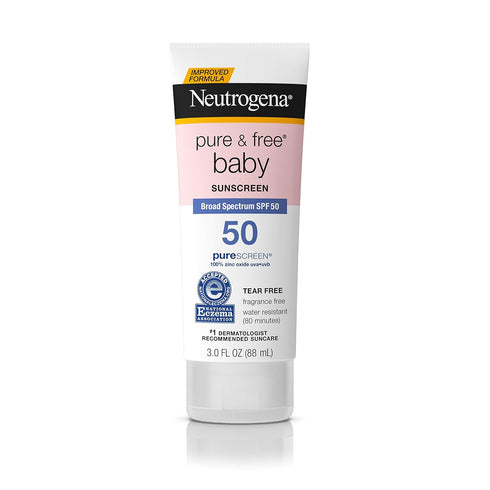 Neutrogena Pure & Baby Mineral Sunscreen Lotion with Broad Spectrum SPF 50 & Zinc Oxide, Water-Resistant, Hypoallergenic & Tear-Free Baby Sunscree...