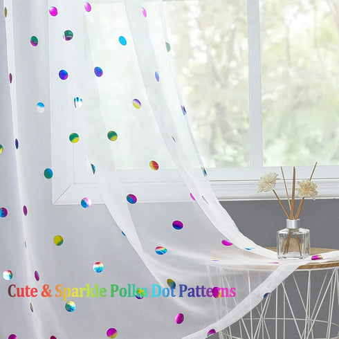 Urban Lotus White Semi Sheer Kitchen Curtains for Dining Room 45 inches Length Colorful Metallic Polka Dots Printed Tier Curtains Lightweight Rod ...