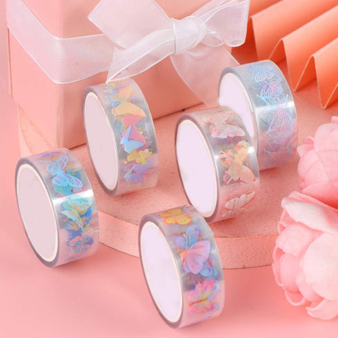 10 Rolls Waterproof Plastic Tape Cute 15mm Wide Self-Adhesive Tape Butterfly and Fruits Pattern Masking Clear Printed Sticker Lovely Gift for Scra...